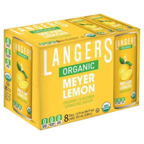 Langers Organic Sparkling Water, Meyer Lemon, 8pack/12 oz